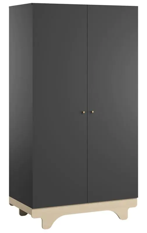 Draaideurkast / kledingkast Lillebror 03, kleur: grijs / berken - Afmetingen: 185 x 100 x 52 cm (H x B x D)