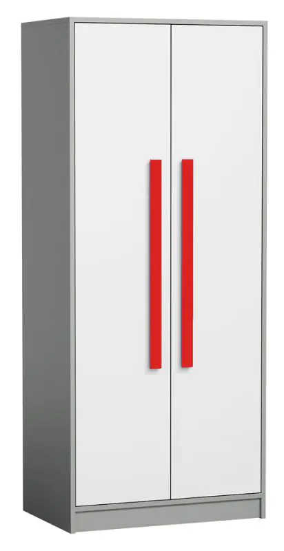 Jeugdkamer - draaideurkast / kledingkast Olaf 01, kleur: antraciet / wit / rood, deels massief - 191 x 80 x 50 cm (H x B x D)