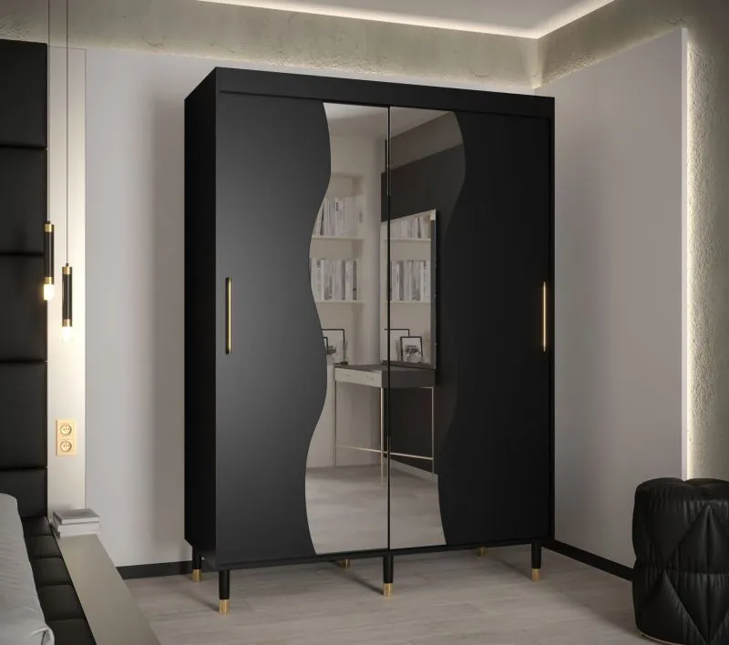 Kledingkast in modern design Jotunheimen 186, kleur: zwart - Afmetingen: 208 x 150,5 x 62 cm (H x B x D)
