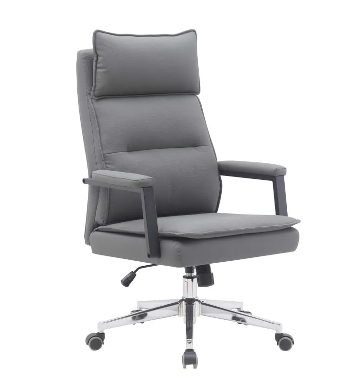 Esthetische bureaustoel Tawi 03 in grijs, 360 graden draaibaar, in hoogte verstelbaar, 109-117 x 49 x 71 cm, bekleed kunstleer, met hoge rugleuning