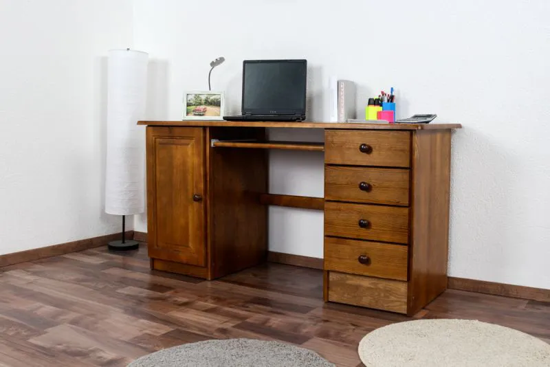 Bureau massief grenen , vol hout, kleur eiken 003 - Afmetingen 74 x 145 x 55 (H x B x D)