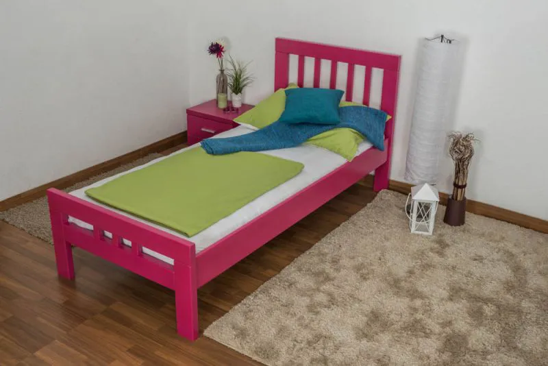 Einzelbett "Easy Premium Line" K8, Buche Vollholz massiv rosa lackiert - Liegefläche: 90 x 200 cm