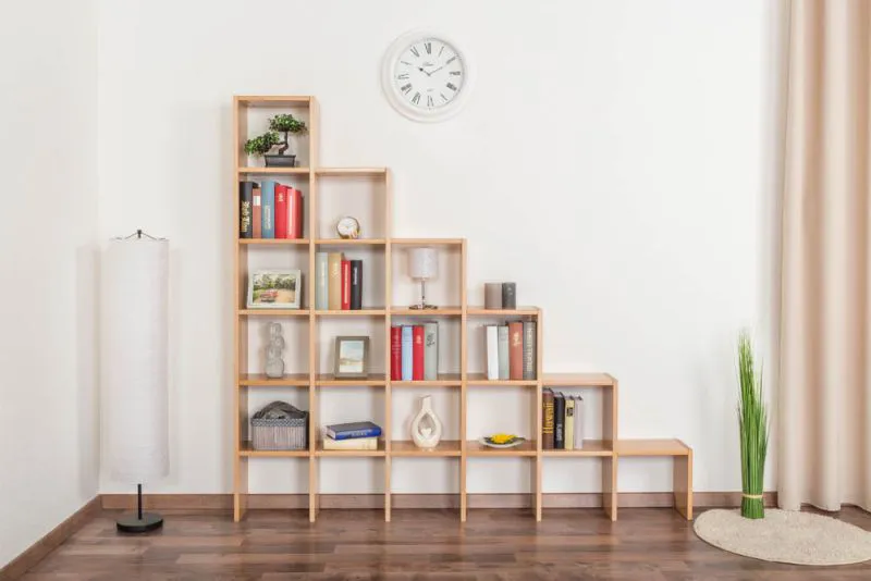 Open kast "Easy Möbel S17, massief beukenhout naturel - 168 x 182 x 20 cm (H x B x D)
