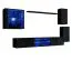 Donker wandmeubel Volleberg 34, kleur: zwart - Afmetingen: 140 x 250 x 40 cm (H x B x D), met blauwe LED-verlichting