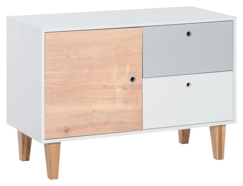 Jeugdkamer / tienerkamer - ladekast Syrina 16, kleur: wit / grijs / eiken - afmetingen: 72 x 103 x 45 cm (h x b x d)