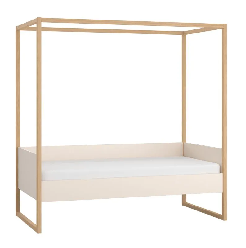 Hemelbed / eenpersoonsbed / Kleur: beige / eiken / Matrasmaat: 90 x 200 cm / hoog slaapcomfort / originele uitstraling