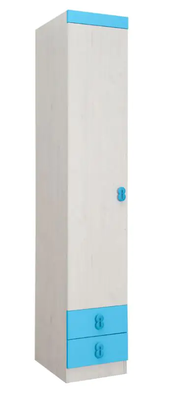 Kinderkamer - draaideurkast / kleerkast Luis 17, kleur: eiken wit / blauw - 218 x 40 x 52 cm (H x B x D)