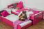 kinderbed / jeugdbed "Easy Premium Line" K1/2h incl. 2e onderschuifbed en 2 afdekpanelen, 90 x 200 cm massief beukenhout kleur: roze gelakt