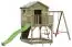 Speeltoren S20D1, dak: groen, incl. golfglijbaan, dubbele schommel aanbouw, balkon, zandbak, klimwand en houten ladder - Afmetingen: 522 x 363 cm (B x D)