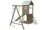 Speeltoren S5A incl. golfglijbaan, dubbele schommel aanbouw, zandbak, klimwand, houten ladder en touwladder - Afmetingen: 330 x 385 cm (B x D)