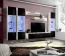 Moderne Wohnzimmerwand mit Push-to-open Funktion Hompland 29, Farbe: Weiß / Schwarz - Abmessungen: 170 x 260 x 40 cm (H x B x T), mit LED-Beleuchtung