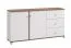 Sideboard / ladekast / commode met vier vakken Kanjiza 06, kleur: eiken Flagstaff / wit / hoogglans wit, drie lades, twee deuren, maten: 85 x 162 x 40 cm