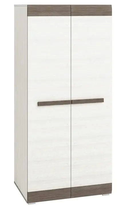 Draaideurkast / kleerkast Knoxville 01, kleur: wit grenen / grijs - afmetingen: 202 x 92 x 65 cm (h x b x d), met 2 deuren en 6 vakken