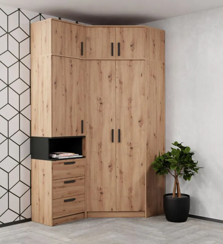 Hoekkast - Set C Fafe / 4-delig / kleur: Artisan eiken / zwart / veel opbergruimte / soft-close functie / kledingkast
