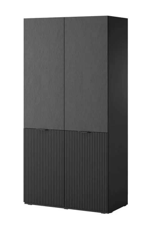 Kledingkast Bainton 02, kleur: zwart, 200 x 101 x 51 cm, 6 vakken, 2 kledingstangen, veel opbergruimte, elegant design, duurzaam