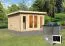 Buiten sauna "Anni 2" SET A met kachel van 9 kW, kleur: onbehandeld - 369 x 309 cm (B x D), grondoppervlakte: 9,3 m²