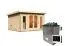 Buiten sauna "Anni 2" SET A met kachel van 9 kW, kleur: onbehandeld - 369 x 309 cm (B x D), grondoppervlakte: 9,3 m²