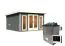 Saunahuis "Anni 3" SET B met kachel 9 kW, kleur: terra grey - 369 x 369 cm (B x D), vloeroppervlak: 13.32 m².