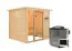 Sauna "Emmik" SET met bronskleurige deur en boven lijst - kleur: onbehandeld, BIO 9 kW kachel - 224 x 210 x 191 cm (B x D x H)