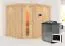 Sauna "Samu" SET met energiebesparende deur en boven lijst - kleur: onbehandeld, BIO 9 kW kachel - 245 x 210 x 202 cm (B x D x H)
