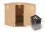 Sauna "Samu" SET met grafietkleurige deur en boven lijst - kleur: onbehandeld, kachel 9 kW - 245 x 210 x 202 cm (B x D x H)