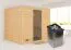 Sauna "Leja" SET met grafietkleurige deur - kleur: onbehandeld, kachel 9kW - 231 x 196 x 200 cm (B x D x H)