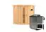 Sauna "Leevi" SET met energiebesparende deur en boven lijst - Kleur: Naturel, Kachel BIO 9 kW - 184 x 165 x 202 cm (B x D x H)