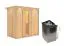 Sauna "Eeli" SET met energiebesparende deur en boven lijst - kleur: onbehandeld, 9 kW kachel - 210 x 132 x 202 cm (B x D x H)