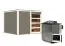 Saunahuis "Terning" SET, kleur: terra grijs, met kachel BIO 9 kW - 276 x 276 cm (B x D), vloeroppervlak: 7,6 m².