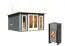 Saunahuis "Anni 2" SET A met houtkachel, kleur: terra grey - 369 x 309 cm (b x d), vloeroppervlak: 9.3 m².