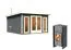 Saunahuis "Anni 3" SET A met houtkachel, kleur: terra grey - 369 x 369 cm (B x D), vloeroppervlak: 13.32 m².