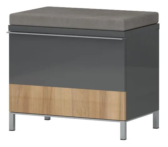 Bank met opbergruimte / schoenenkast Vaitele 03, kleur: antraciet hoogglans / walnoten kleur - 51 x 56 x 35 cm (h x b x d)