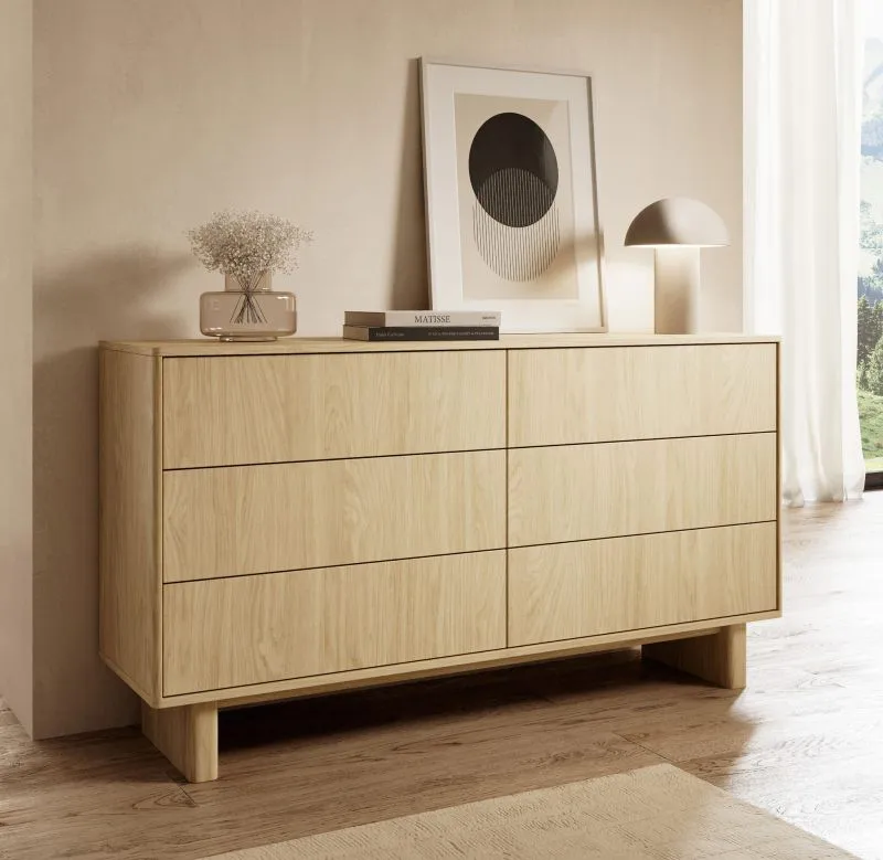 Ladekast / commode | Kleur: geolied eiken | 6 lades | Push-to-open-functie | Volledig uittrekbare lades | 153 x 38 x 83 cm | Sideboard | voor de woonkamer
