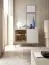 Elegante ladekast met glazen deur, in kasjmier, 83 x 104 x 39 cm, met 4 ruime vakken, incl. LED verlichting, push-to-open-functie, 2 deuren