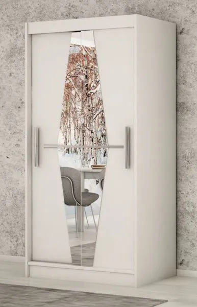 Schuifdeurkast / kledingkast Alphubel 01 met spiegel, kleur: mat wit - Afmetingen: 200 x 100 x 62 cm ( H x B x D)
