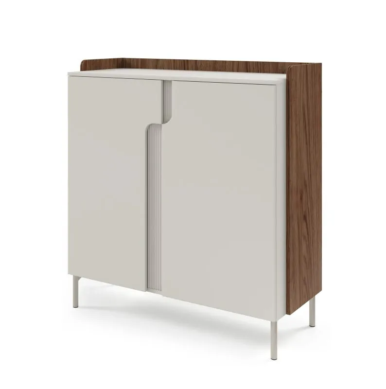 Ladekast / commode / kleur: kasjmier / Alba walnoot / 2 draaideuren / 3 vakken / 103 x 42 x 110 cm / hoogwaardige afwerking / push-to-open functie / poten: metaal