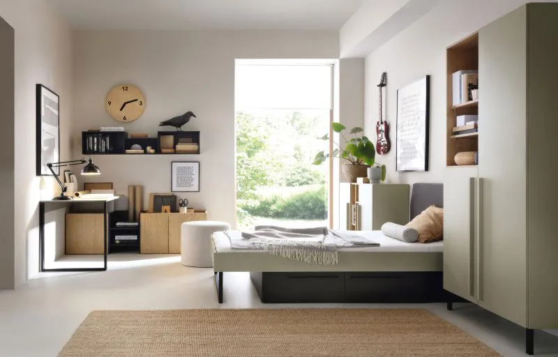slaapkamer compleet set C Authie, 5-delig, mintgroen / donker eiken / zwart, aangenaam ontwerp, harmonieuze kleuren, snelle en eenvoudige montage