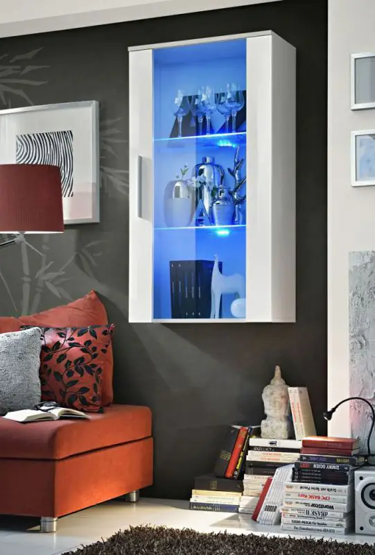 Lichte wandkast Salmeli 18, kleur: wit - Afmetingen: 110 x 60 x 29 cm (H x B x D), met LED-verlichting