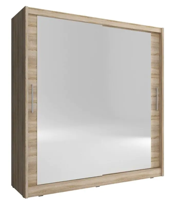 Warbreck 54 schuifdeurkast met twee spiegeldeuren, kleur: sonoma eiken - afmetingen: 200 x 180 x 62 cm (H x B x D), met voldoende opbergruimte