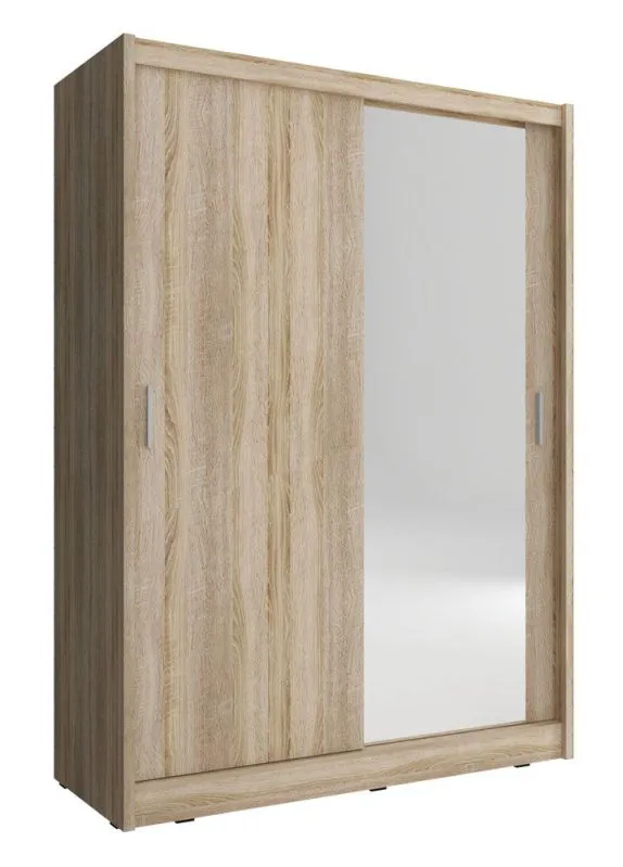 eenvoudige kledingkast met één deur met spiegel Warbreck 06, kleur: sonoma eiken - afmetingen: 200 x 130 x 62 cm (H x B x D)