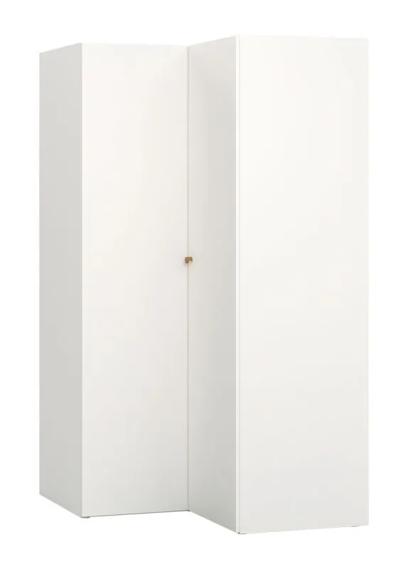 Aenna 06 hoekgarderobe met geïntegreerde LED-verlichting, kleur: wit/grijs, twee kledingstangen, zes vakken, handgrepen: eiken, afmetingen: 202,5 x 108,5 x 111 cm