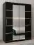 Schuifdeurkast / kledingkast Jan 03D met spiegel, kleur: Zwart - Afmetingen: 200 x 150 x 62 cm (H x B x D)