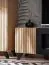 Nordkapp 01 wandmeubel, kleur: Hickory Jackson / Zwart - Afmetingen: 192 x 320 x 45 cm (H x B x D), met zwarte biohaard en twee LED-lampen