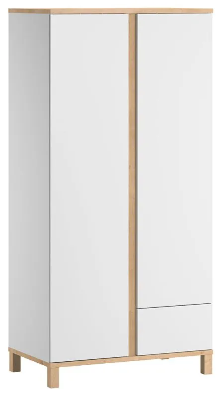 Drehtürenschrank / Kleiderschrank Lijan 08, Farbe: Weiß / Eiche - Abmessungen: 184 x 90 x 53 cm (H x B x T)
