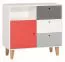 Jugendzimmer - Kommode Syrina 08, Farbe: Weiß / Grau / Rot - Abmessungen: 96 x 103 x 45 cm (H x B x T)