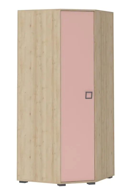 Kinderkamer kledingkast / hoekkast  Benjamin 15, kleur: beuken / roze - 198 x 86 x 86 cm (H x B x D)