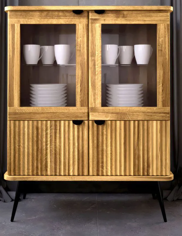 Vitrine bordenkast Rolleston 21 geolied massief wild eiken - Afmetingen: 117 x 97 x 46 cm (H x B x D)