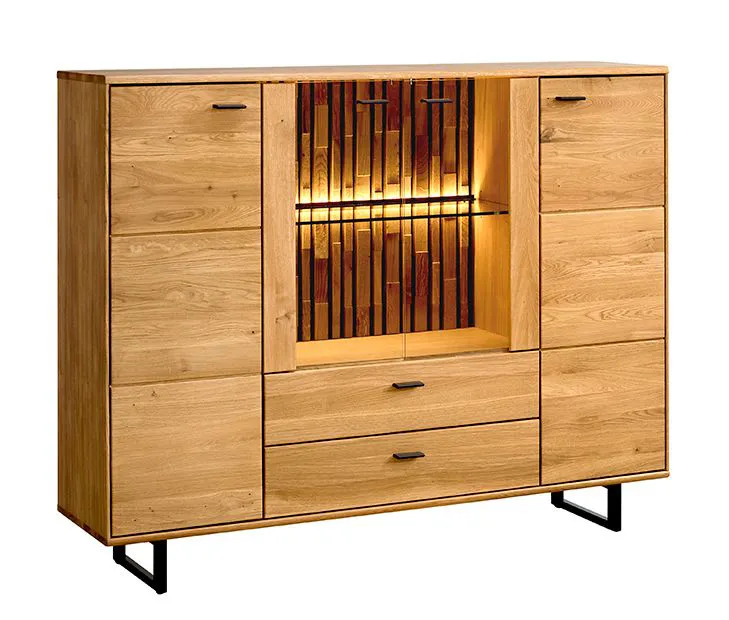 Ladekast Nobres 14 in eiken / naturel, 117 x 148 x 39 cm, met LED verlichting, 4 deuren, 2 lades, 7 vakken, soft-close-systeem, geschikt voor robotstofzuigers 