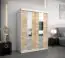 Schuifdeurkast / kledingkast Polos 03 met spiegel, kleur: mat wit / sonoma eiken - Afmetingen: 200 x 150 x 62 cm (H x B x D)