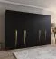 Draaideurkast / kledingkast / Kleur: zwart / 4 vakken / 3 meter breedte / Handgrepen: goud / 4 kledingstangen / Soft-Close functie / Maten: 300 x 52 x 202 cm